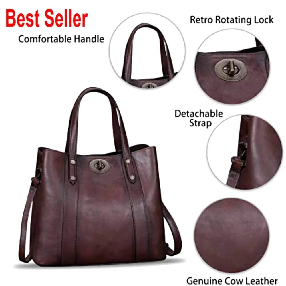 Genuine Leather Satchel Handbag Top Handle Shoulder Bag Tote